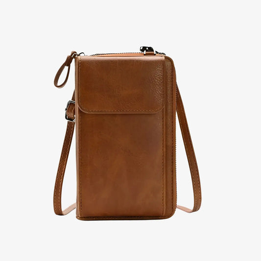 Pochette bandoulière de téléphone en cuir marron