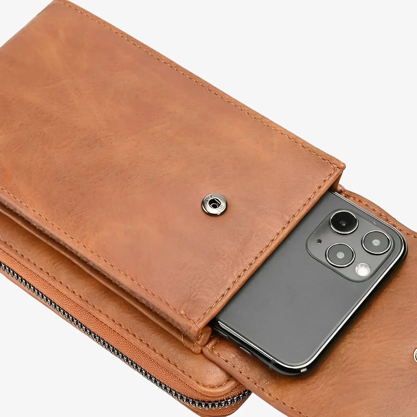 Pochette bandoulière de téléphone en cuir marron