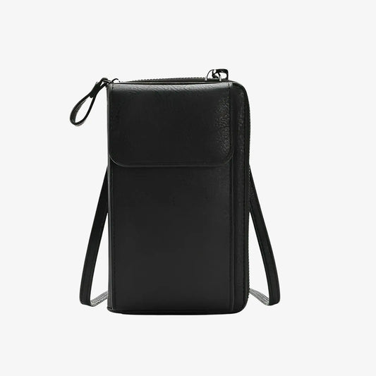Pochette bandoulière de téléphone en cuir noir