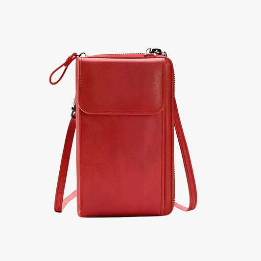 Pochette bandoulière de téléphone en cuir rouge