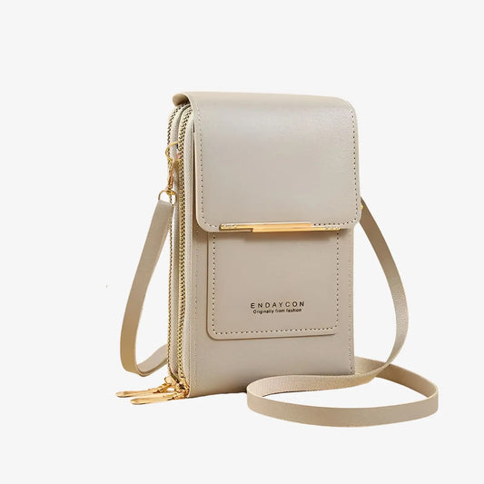 Sac bandoulière de téléphone avec écran tactile en cuir gris