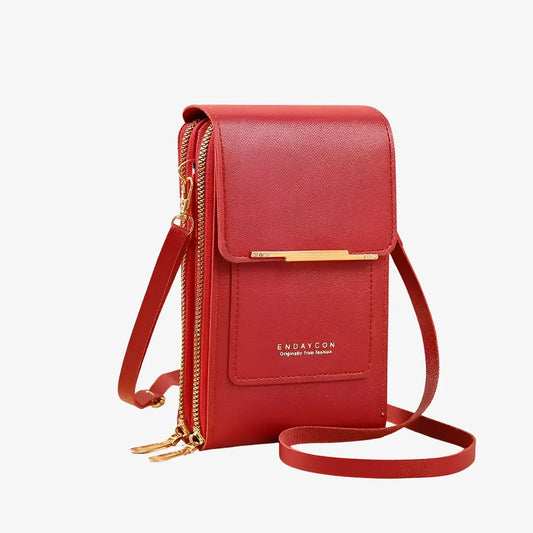 Sac bandoulière de téléphone avec écran tactile en cuir rouge