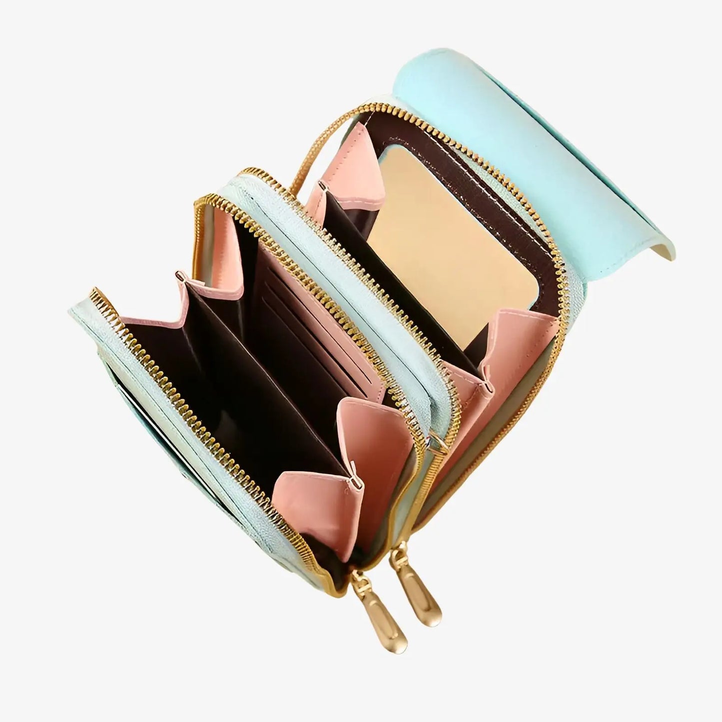 Sac bandoulière de téléphone avec écran tactile en cuir vert d'eau