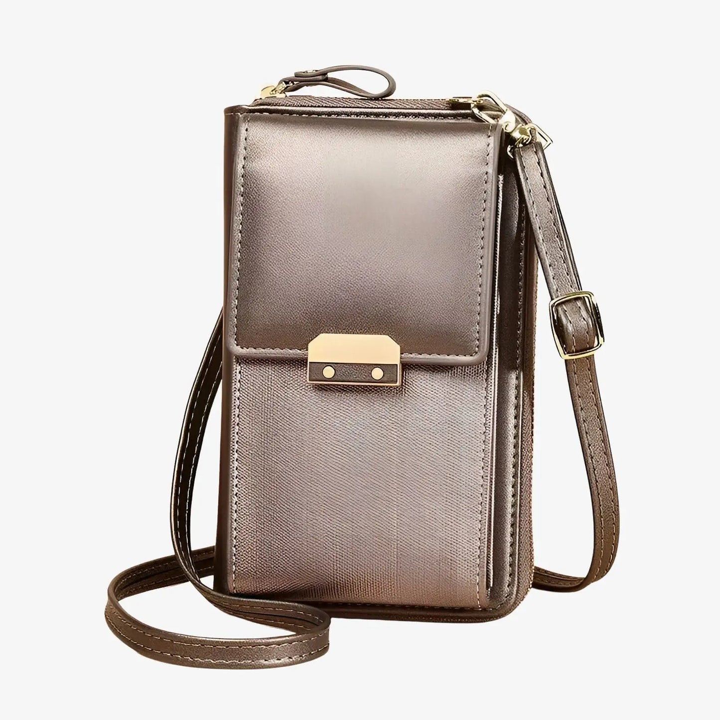 Sac étui de téléphone bandoulière en cuir argent