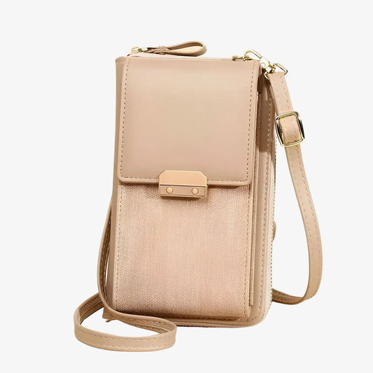 Sac étui de téléphone bandoulière en cuir beige