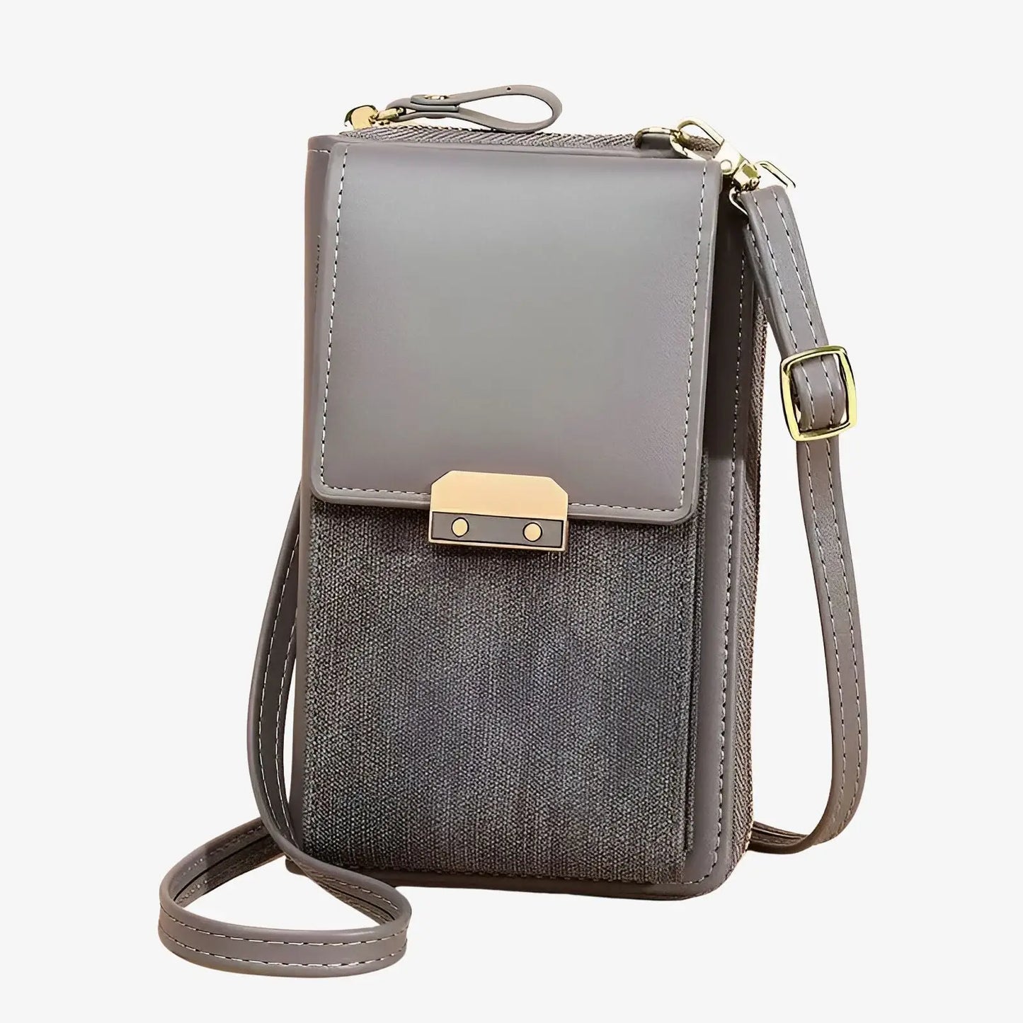 Sac étui de téléphone bandoulière en cuir gris