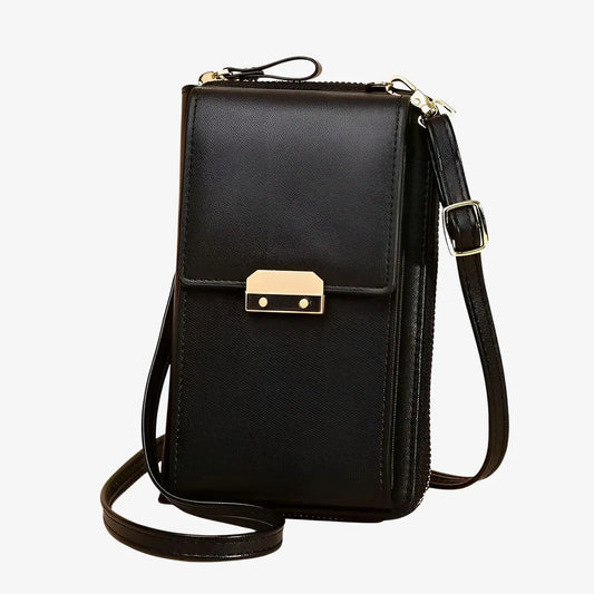Sac étui de téléphone bandoulière en cuir noir
