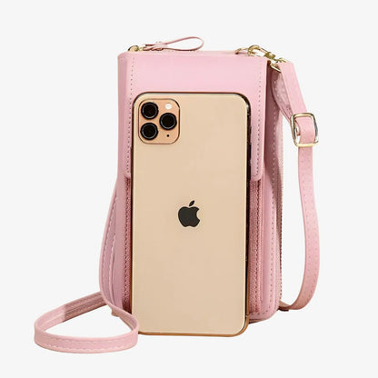 Sac étui de téléphone bandoulière en cuir rose
