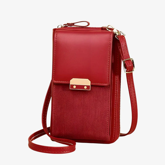 Sac étui de téléphone bandoulière en cuir rouge