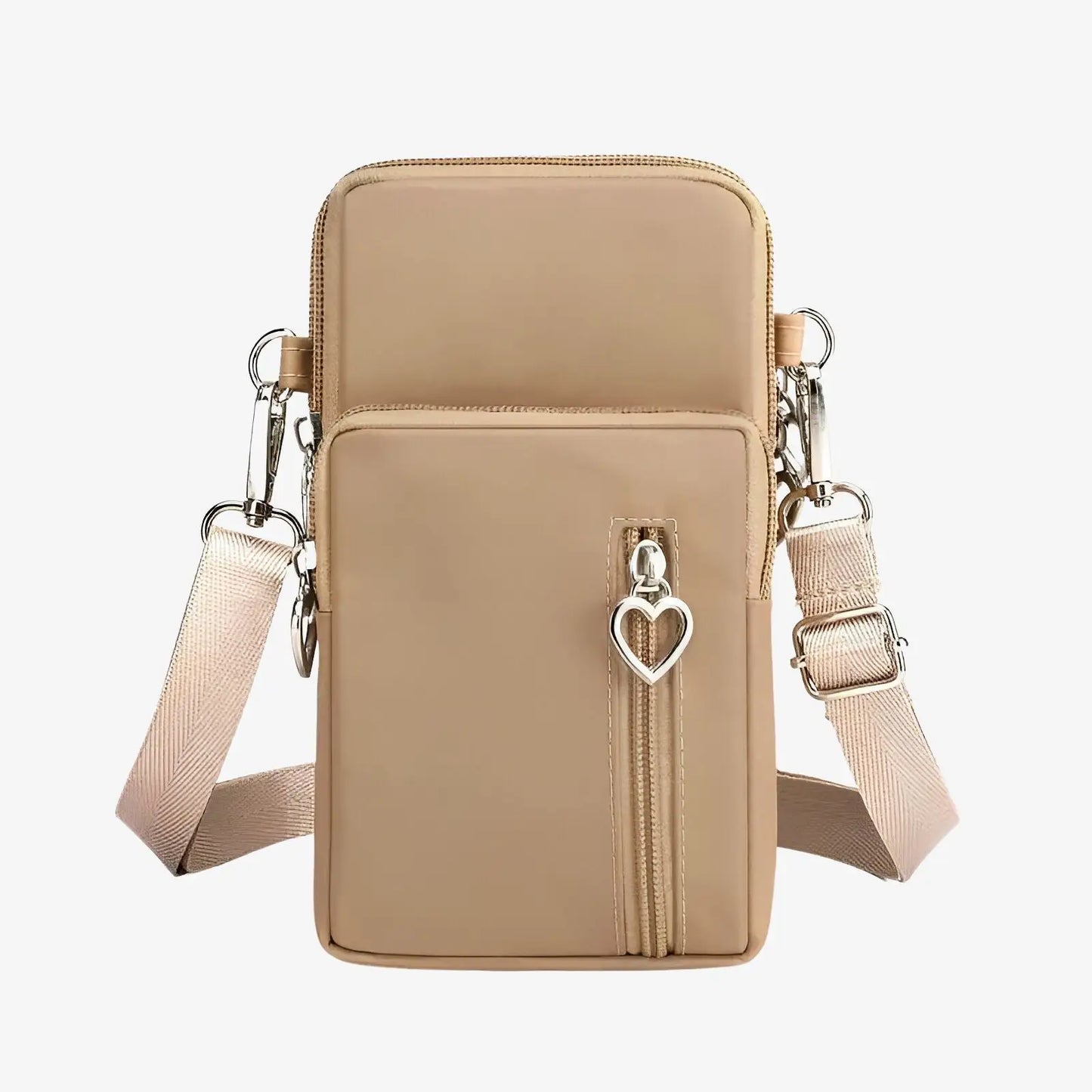 Sacoche porte téléphone bandoulière en toile canvas beige