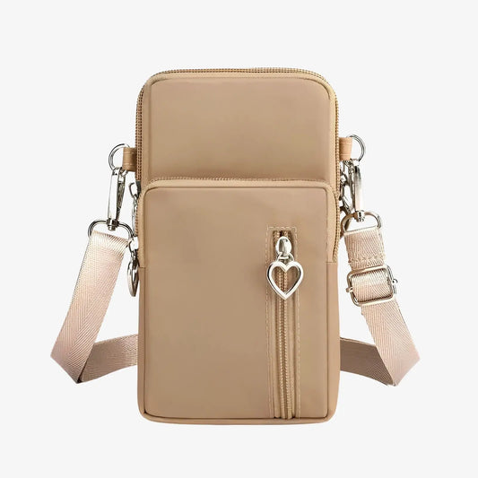 Sacoche porte téléphone bandoulière en toile canvas beige