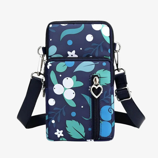 Sacoche porte téléphone bandoulière en toile canvas imprimé bleu