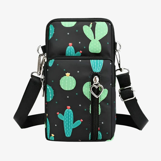 Sacoche porte téléphone bandoulière en toile canvas imprimé cactus