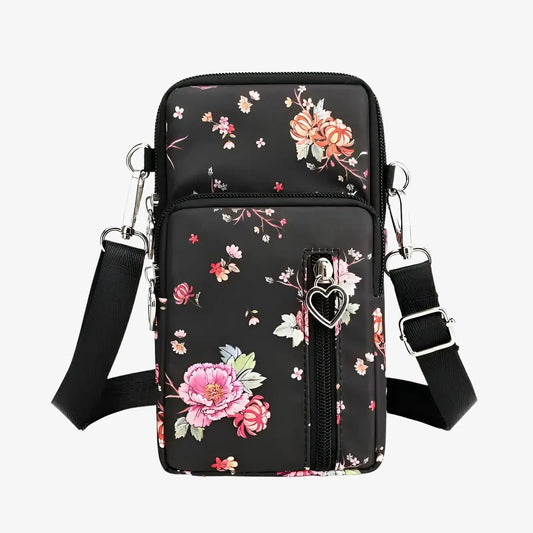 Sacoche porte téléphone bandoulière en toile canvas imprimé fleurs