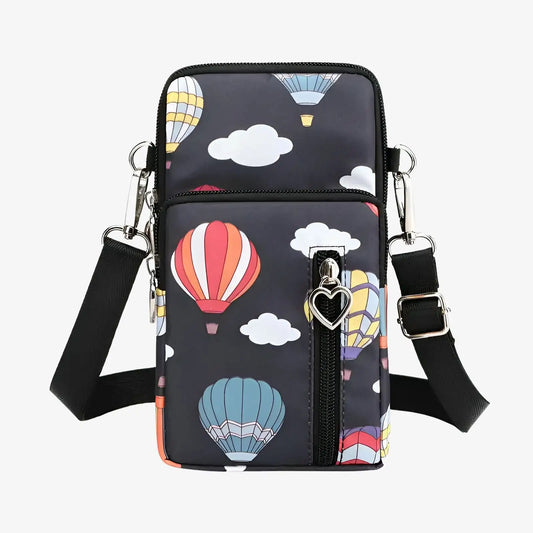 Sacoche porte téléphone bandoulière en toile canvas imprimé montgolfières