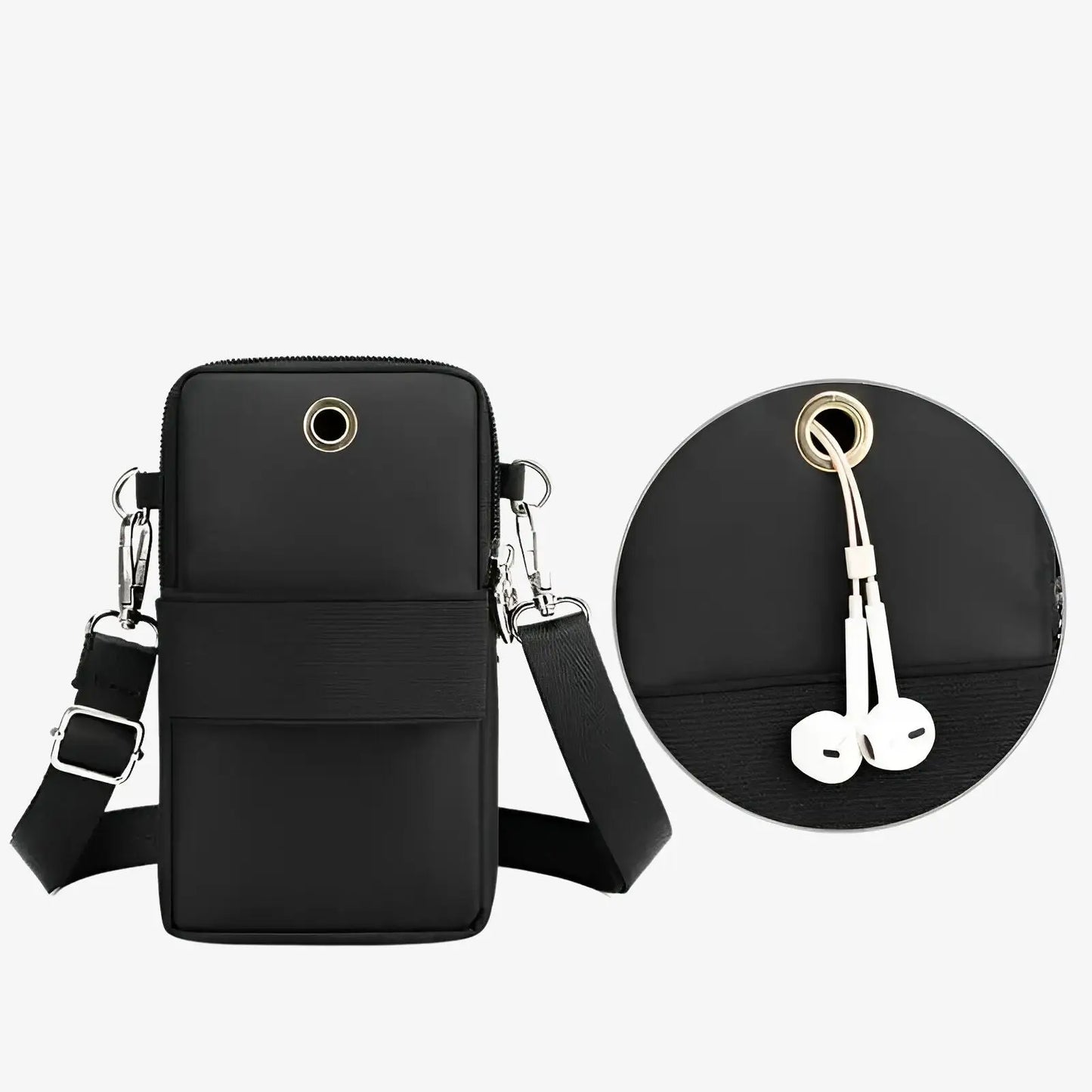 Sacoche porte téléphone bandoulière en toile canvas noir