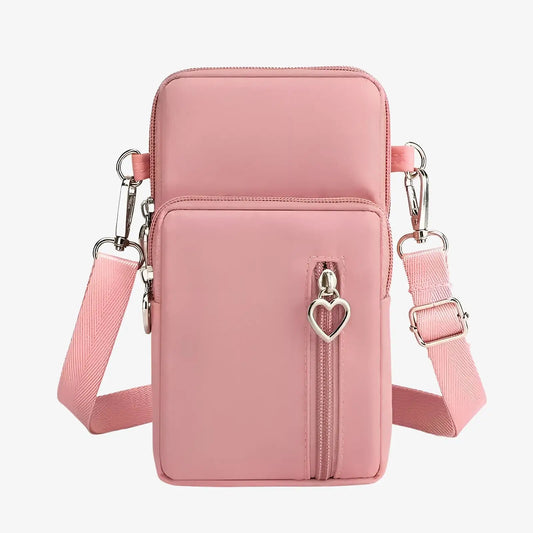 Sacoche porte téléphone bandoulière en toile canvas rose